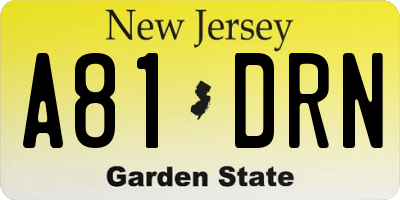 NJ license plate A81DRN