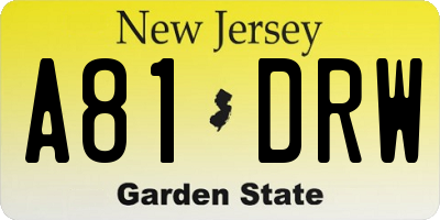 NJ license plate A81DRW