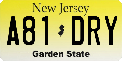NJ license plate A81DRY
