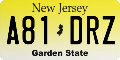 NJ license plate A81DRZ