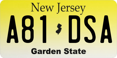 NJ license plate A81DSA