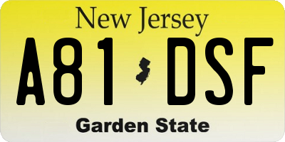 NJ license plate A81DSF