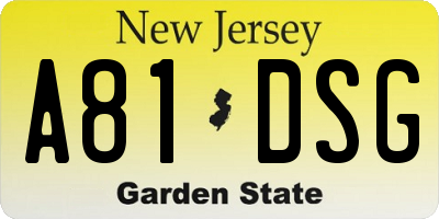 NJ license plate A81DSG