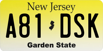 NJ license plate A81DSK