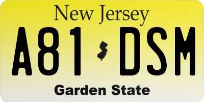 NJ license plate A81DSM