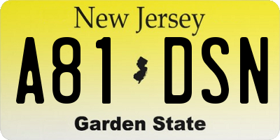 NJ license plate A81DSN