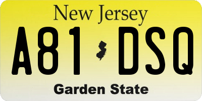 NJ license plate A81DSQ