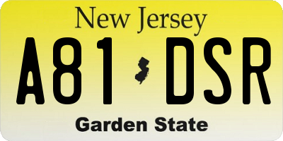 NJ license plate A81DSR
