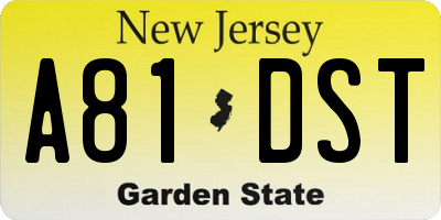 NJ license plate A81DST