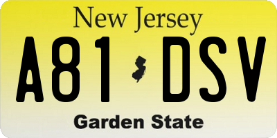 NJ license plate A81DSV