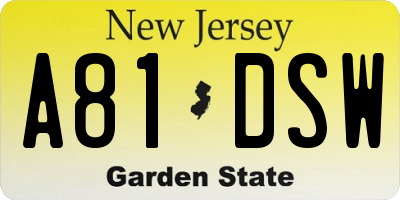 NJ license plate A81DSW