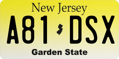 NJ license plate A81DSX