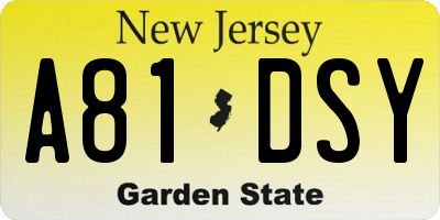 NJ license plate A81DSY