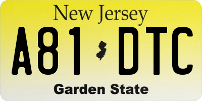 NJ license plate A81DTC