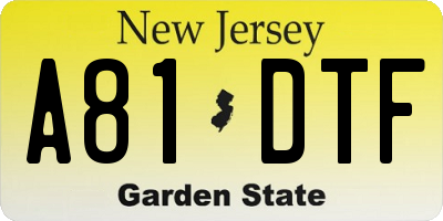 NJ license plate A81DTF