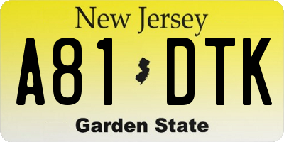 NJ license plate A81DTK
