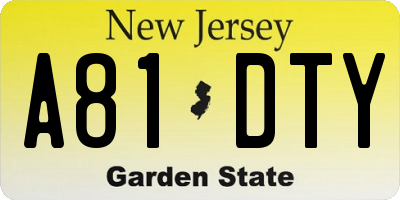 NJ license plate A81DTY