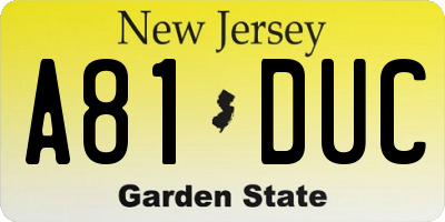 NJ license plate A81DUC
