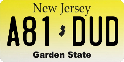 NJ license plate A81DUD