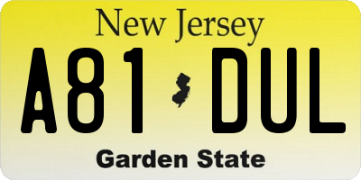 NJ license plate A81DUL