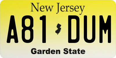 NJ license plate A81DUM