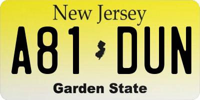 NJ license plate A81DUN