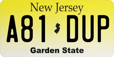 NJ license plate A81DUP