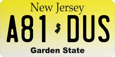 NJ license plate A81DUS