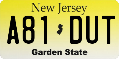NJ license plate A81DUT