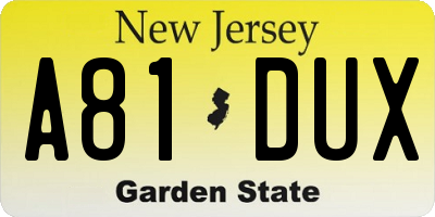 NJ license plate A81DUX