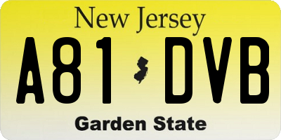 NJ license plate A81DVB