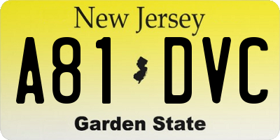 NJ license plate A81DVC