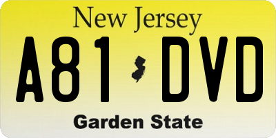 NJ license plate A81DVD