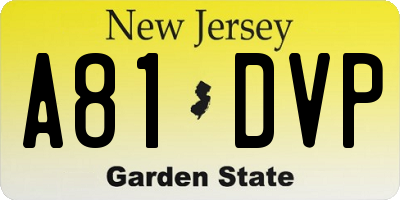 NJ license plate A81DVP