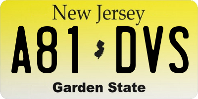 NJ license plate A81DVS