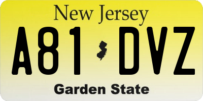 NJ license plate A81DVZ