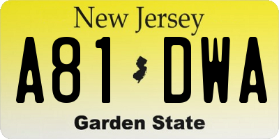 NJ license plate A81DWA
