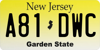 NJ license plate A81DWC
