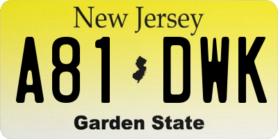 NJ license plate A81DWK