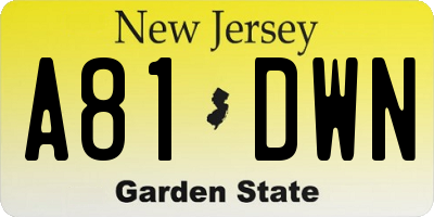 NJ license plate A81DWN