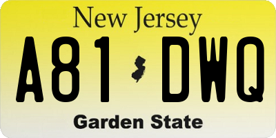 NJ license plate A81DWQ