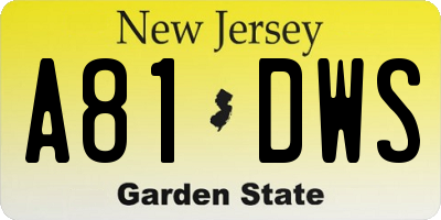 NJ license plate A81DWS