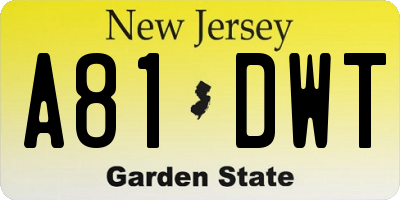NJ license plate A81DWT