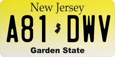 NJ license plate A81DWV