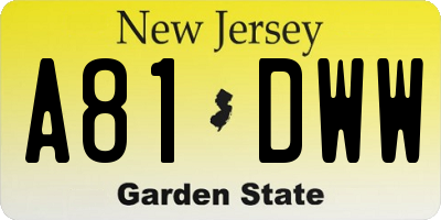 NJ license plate A81DWW