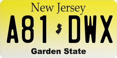 NJ license plate A81DWX