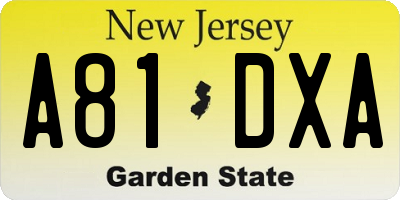 NJ license plate A81DXA