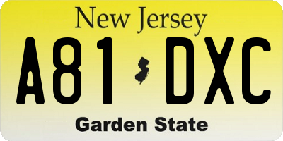 NJ license plate A81DXC