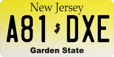 NJ license plate A81DXE