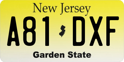 NJ license plate A81DXF